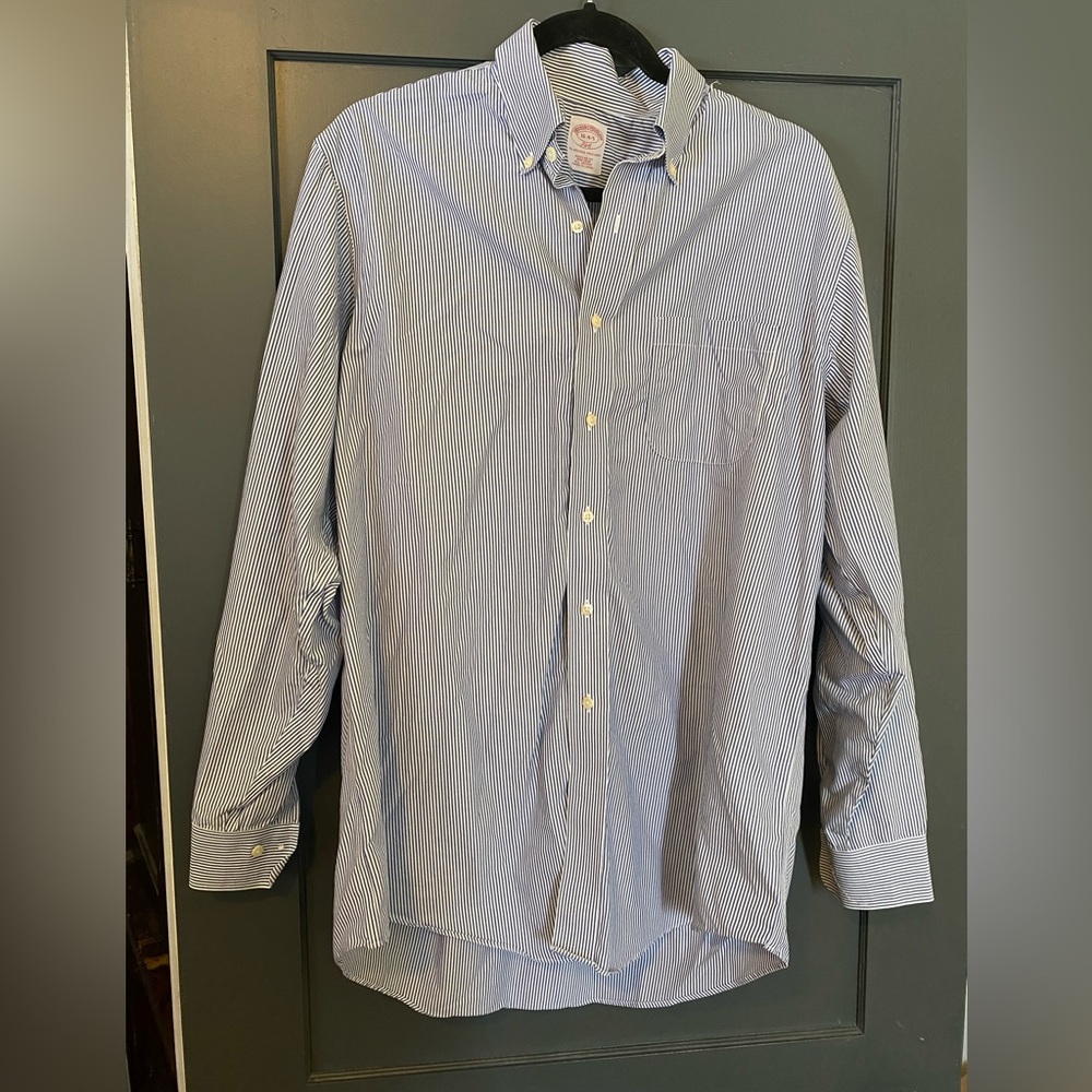 Men’s blue and white striped dress shirt
